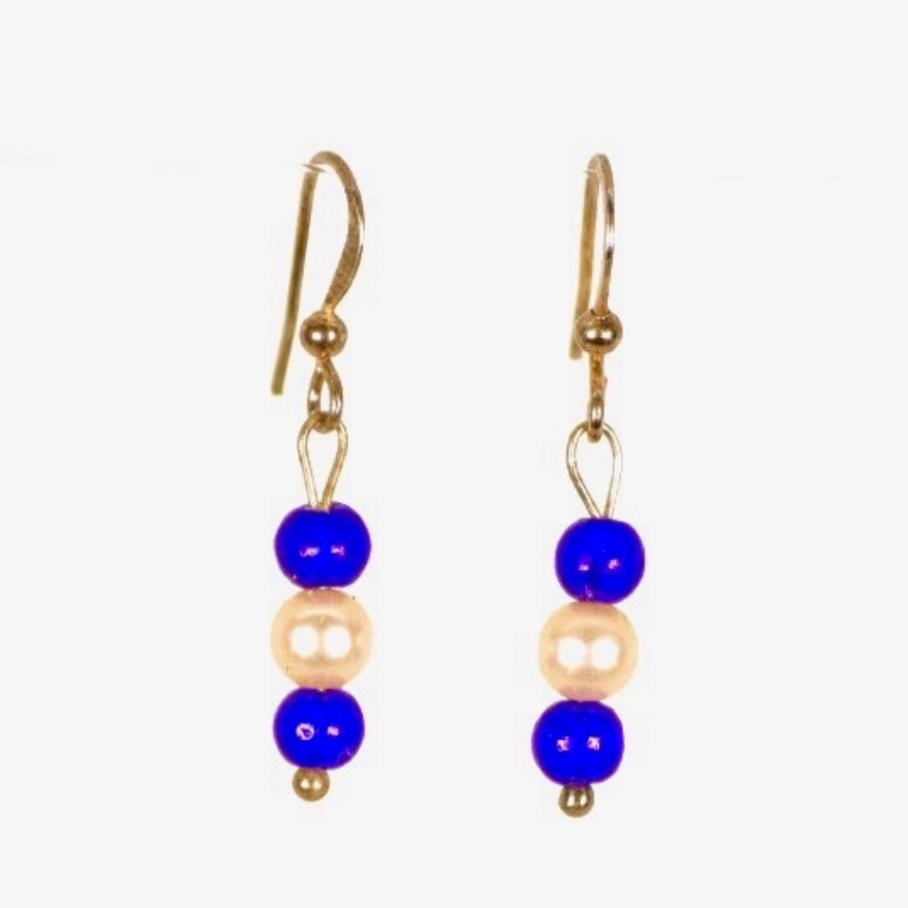 Navy Blue & White Mini Pearl Earrings